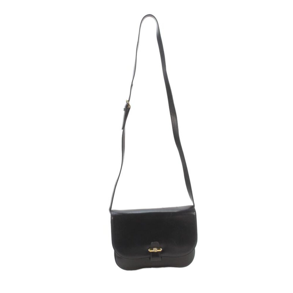 Gucci Womens Adjustable Strap Leather Flap Vintage Shoulder Handbag Black